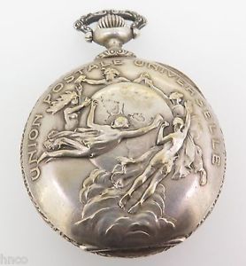 SCARCE HEBDOMAS 8 DAY UNION POSTALE UNIVERSELLE POCKET WATCH - SERVICED