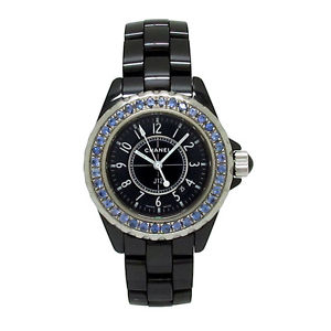 CHANEL CC J12 Automatic 38mm Blue Sapphire Bezel Black Swiss Made Wrist Watch