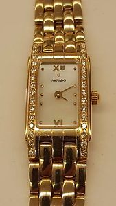 LADIES AUTHENTIC MOVADO WATCH SOLID 14K GOLD MOTHER OF PEARL 30 DIAMONDS BEZEL