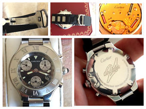 BELLISSIMO CARTIER CHRONOSCAPH 21 CRONOGRAFO 2424, CON SCATOLA ORIGINALA