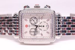 NWT Michele DECO XL .72 CT TW 132 Diamonds Silver Chronograph Watch MWW06Z000001