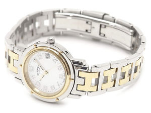 Hermes Clipper Nacre Ladies Quartz Watch CL4.220 Stainless Steel & Shell Dial