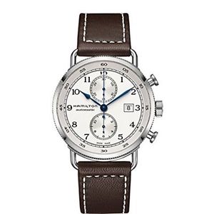 Hamilton H77706553 Mens Silver Dial Analog Automatic Watch with Leather Strap