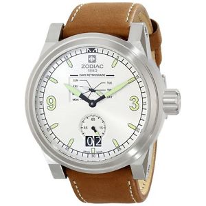 Zodiac ZO8564 Mens Silver Dial Analog Quartz Watch with Leather Strap
