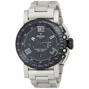 Zodiac ZO8556 Mens Black Dial Analog Quartz Watch with Stainless Steel Strap