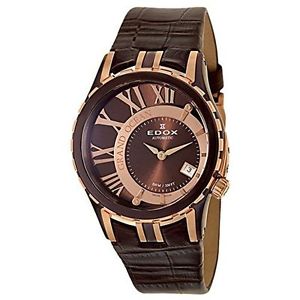 Edox 37008-1-357BRR-BRIR Womens Brown Dial Automatic Watch with Leather Strap