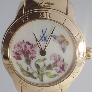 GLASHÜTTE ORIGINAL LADY MEISSEN PORZELLAN 31mm GOLD UHR Ref. 10-33-97-97-06