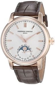 Frederique Constant Men's 'Classics' Silver Dial Brown Leather Strap Moon pha...