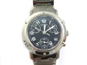 Auth Hermes Stainless Steel Clipper Chronograph Watch Silver/Black