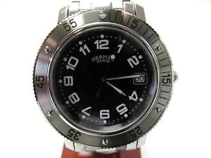 Pre-Owned HERMES Clipper Diver L7.710 Ladies SS Black Quartz Watch, MD