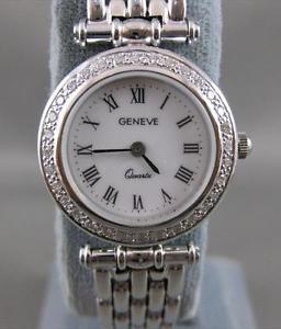 NEW .82CTW DIAMOND 14KT WHITE GOLD GENEVE SWISS WATCH SEALED 8.0" F/G VS #20446
