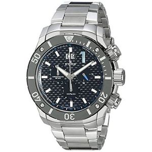 Edox 10020 3M NBU Mens Black Dial Analog Quartz Watch with Stainless Steel Strap