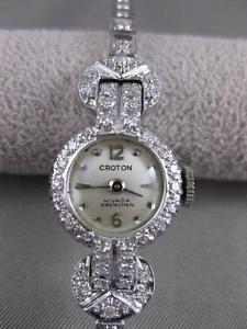 ANTIQUE CROTON OLD MINE EURO CUT .72CTW DIAMOND 14K WHITE GOLD WATCH 6.25" #2208