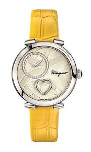 Salvatore Ferragamo Women's Cuore Watch FE2010016 MOP Dial Yellow Leather