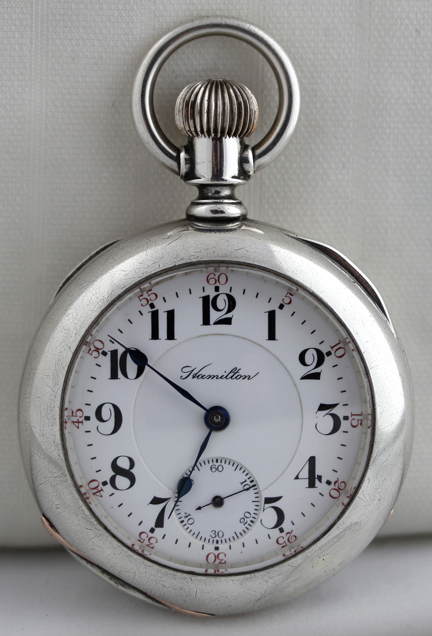 Hamilton Watch Co. Sterling Silver Antique Open Face Pocket Watch - Year 1908
