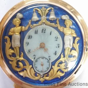 Antique Ultrarare Orig Automaton Huge Near Mint 57mm Hunter Enamel Repeater