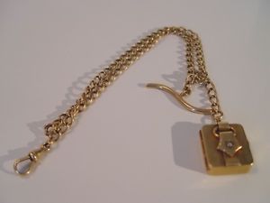 Antique 14k Pocket Watch Chain With Picture Frame Locket