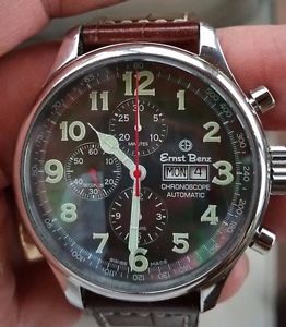 Ernst Benz Chronograph Watch Excellent 47mm Black MOP DIAL!!