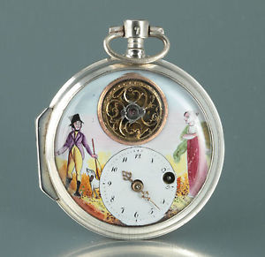 Français Horloge de broche um 1800 Peint Cadran avec Spirale au avant t.793