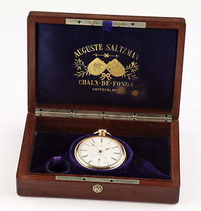 Auguste Saltzman 18k Oro Reloj de precisión 1860 Caja Original Montre de Gousset