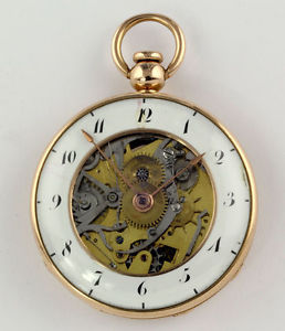 18kt Oro Reloj de bolsillo ¼ Repetición Esqueleto Parachute Suiza 1800 verge