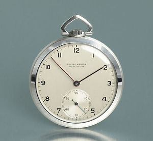 Fina Ulysse Nardin Art Deco Acero Vestido reloj de bolsillo um 1930 montre poche