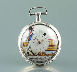 Horloge de broche Argent émail Cadran um 1800 France Batteur