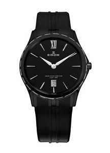 Edox Women's 26024 357N NIN Grand Ocean Black Ion-Plated Case Rubber Wristwatch