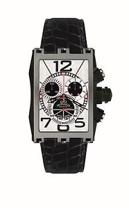 Gio Monaco Men's 627-A Mac V Chronograph Silver Dial Black Leather Wristwatch