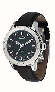 Gio Monaco Men's 770-F Estasi Luminous Black Dial Black Leather Date Wristwatch