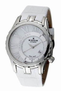 Edox Women's 37008 3 NAIN Grand Ocean Automatic Date White Leather Wristwatch