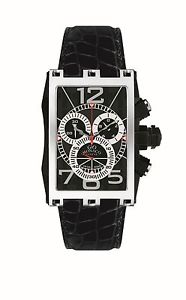 Gio Monaco Men's 619-A Mac V Chronograph Black Dial Black Leather Wristwatch