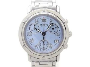 Pre-Owned HERMES Clipper Nacre CL1.310.213 Men's Blue Shell Quartz Watch, MD