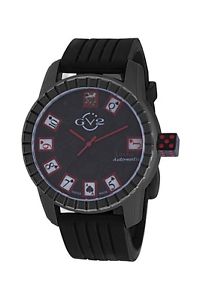 GV2 by Gevril Men's 9300 Lucky 7 Black IP Case Rubber Strap Wristwatch