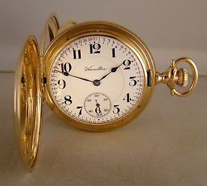 ANTIQUE HAMILTON "993" 21j 14k SOLID GOLD HUNTER CASE 16s POCKET WATCH YEAR 1911