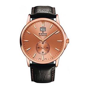 Edox 64012 37R ROIR Mens Pink Dial Analog Quartz Watch with Leather Strap