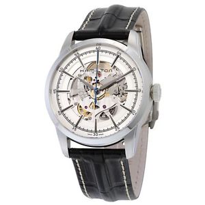 Hamilton H40655751 Mens Silver Dial Analog Automatic Watch with Leather Strap