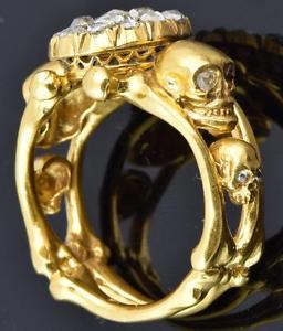 UNIQUE 19th C Victorian 18k gold&Diamonds Memento Mori Skull ring.VERY RARE!!!