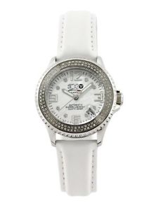 3H Women's L7D 38MM Steel Automatic Mother of Pearl White Leather Date Watch