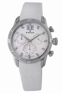 Edox Women's 10018 3D AIN1 Royal Lady Chronograph Diamond Date White Watch