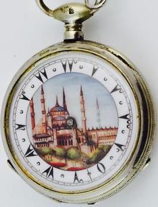 Amazing antique pocket watch&chain fob for Ottoman market c1840's.Mosque  dial