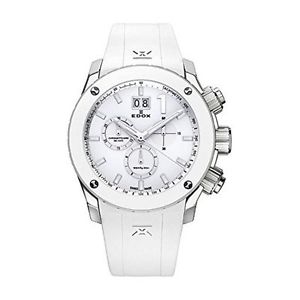 Edox 10020 3B BN2 Mens White Dial Analog Quartz Watch with Rubber Strap