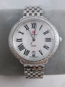 NIB Michele Serein 16 Diamond Silver Watch Stainless Steel Bracelet MWW21B000001