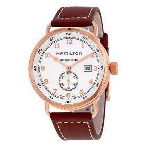 Hamilton H77745553 Mens Silver Dial Analog Automatic Watch with Leather Strap