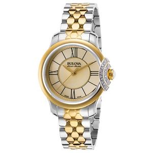 Accuswiss Bellecombe 65R159 Womens Gold Dial Watch with Stainless Steel Strap