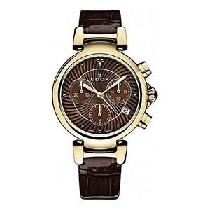 Edox 10220 37RC BRIR Womens Brown Dial Analog Quartz Watch with Leather Strap