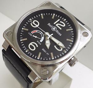 BELL & ROSS BR01-97 STAINLESS STEEL BLACK DIAL DATE POWER RESERVE MEN'S WATCH
