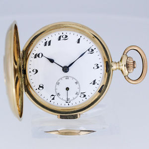 SCHWEIZER VIERTELREPETITION GOLD SAVONETTE TASCHENUHR ca. 1920  EG MONOGRAMM GE