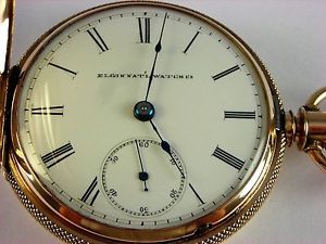 Minty 1885 Elgin 10k solid gold Hunter's case pocket watch 52mm, 114gr