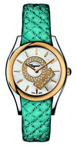 Ferragamo Women FG4020014 Lirica Diamond Gold IP Coated MOP Dial Leather Watch